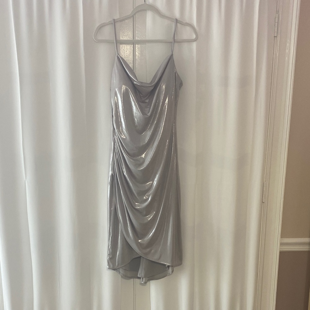 Elegant Silver Draped Dress